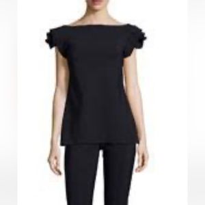 CHIARA BONI LA PETITE ROBE
Black Rosette Rose Flower Sleeve Shoulder Tunic Top